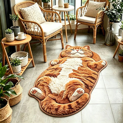 Cat-Shaped Plush Rug – Soft Fleece Bedroom & Bedside Mat